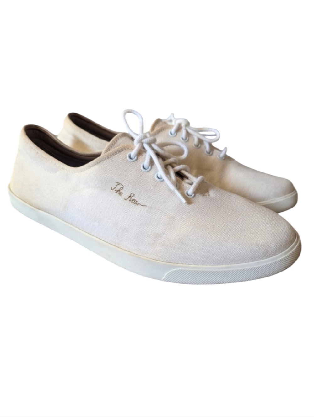 The Row Dean Lace Up Ivory Cream Canvas Leather Sneakers Size 7